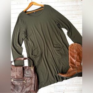 Eileen Fisher Dark green long sleeve dress  pockets! Very soft comfortable